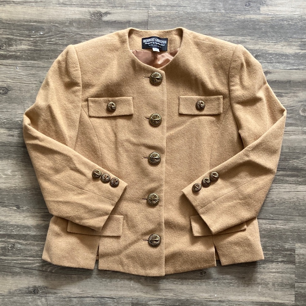 Camel Wool Button-Front Blazer